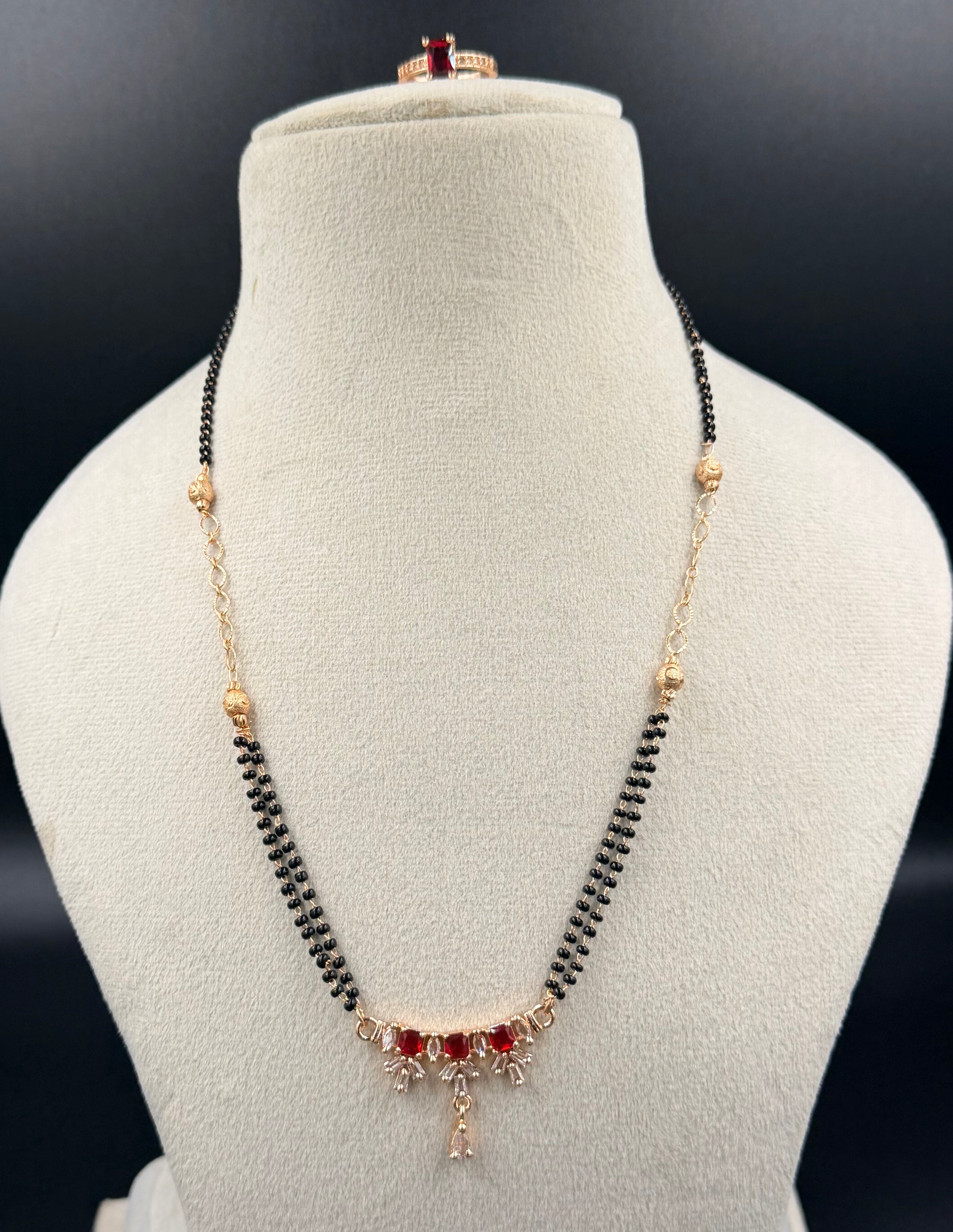 Elegant Red Stone Mangalsutra Chain & Ring Set