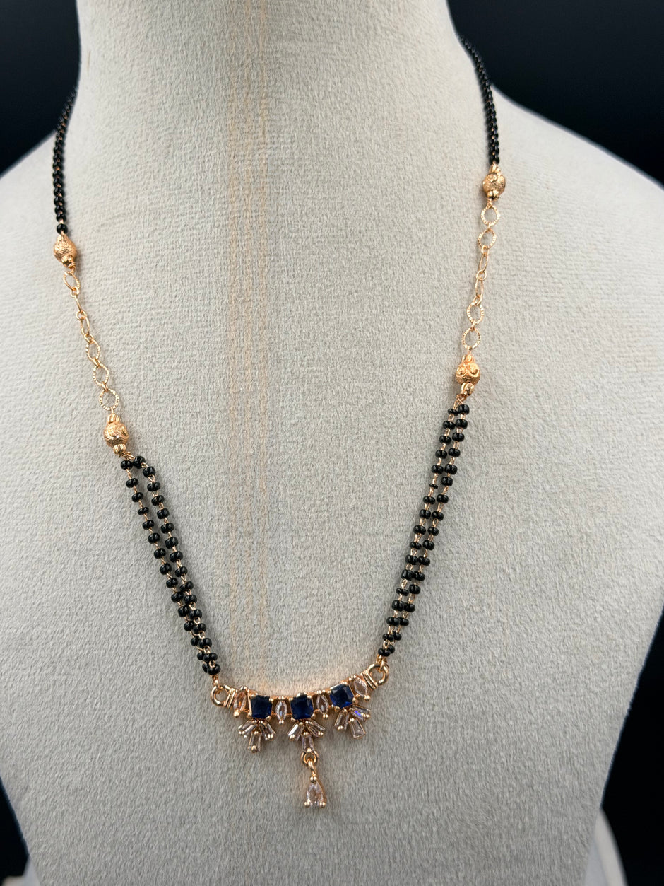 Elegant Blue Stone Mangalsutra Chain & Ring Set