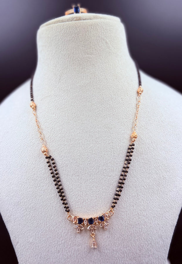 Elegant Blue Stone Mangalsutra Chain & Ring Set