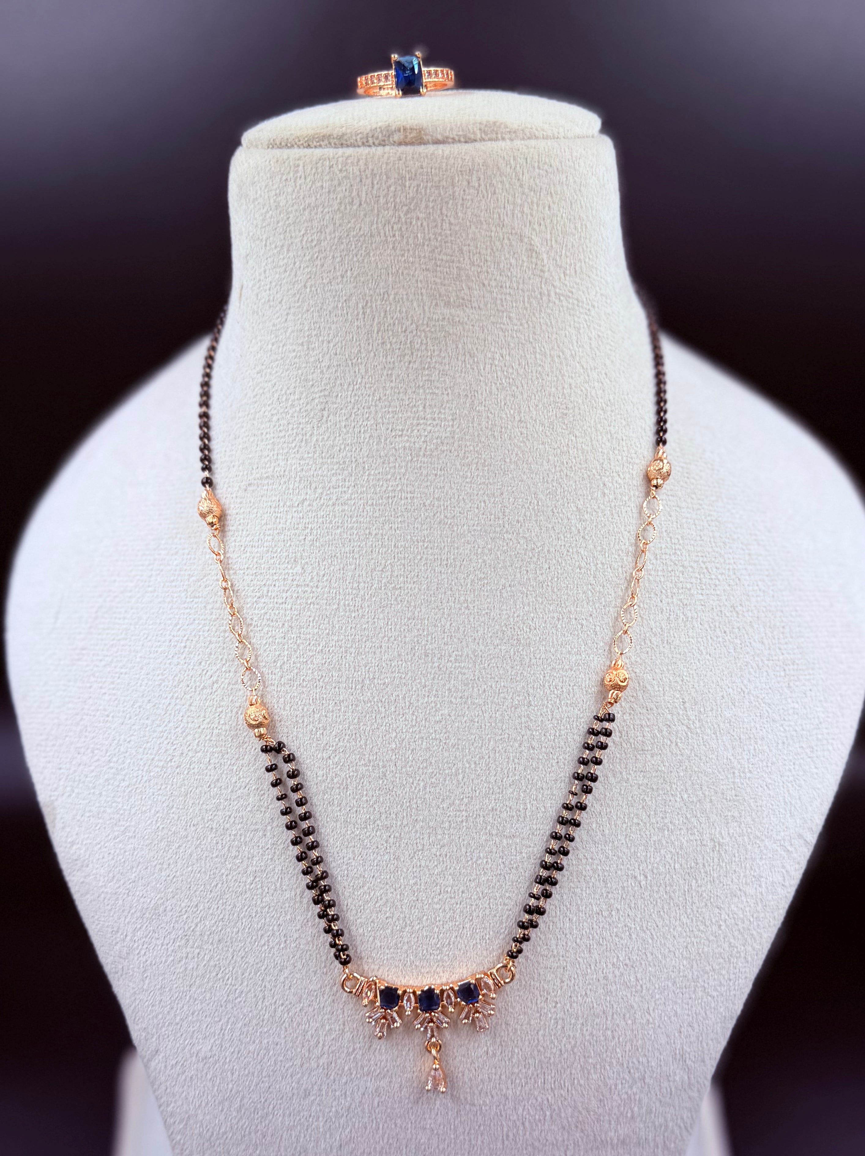 Elegant Blue Stone Mangalsutra Chain & Ring Set