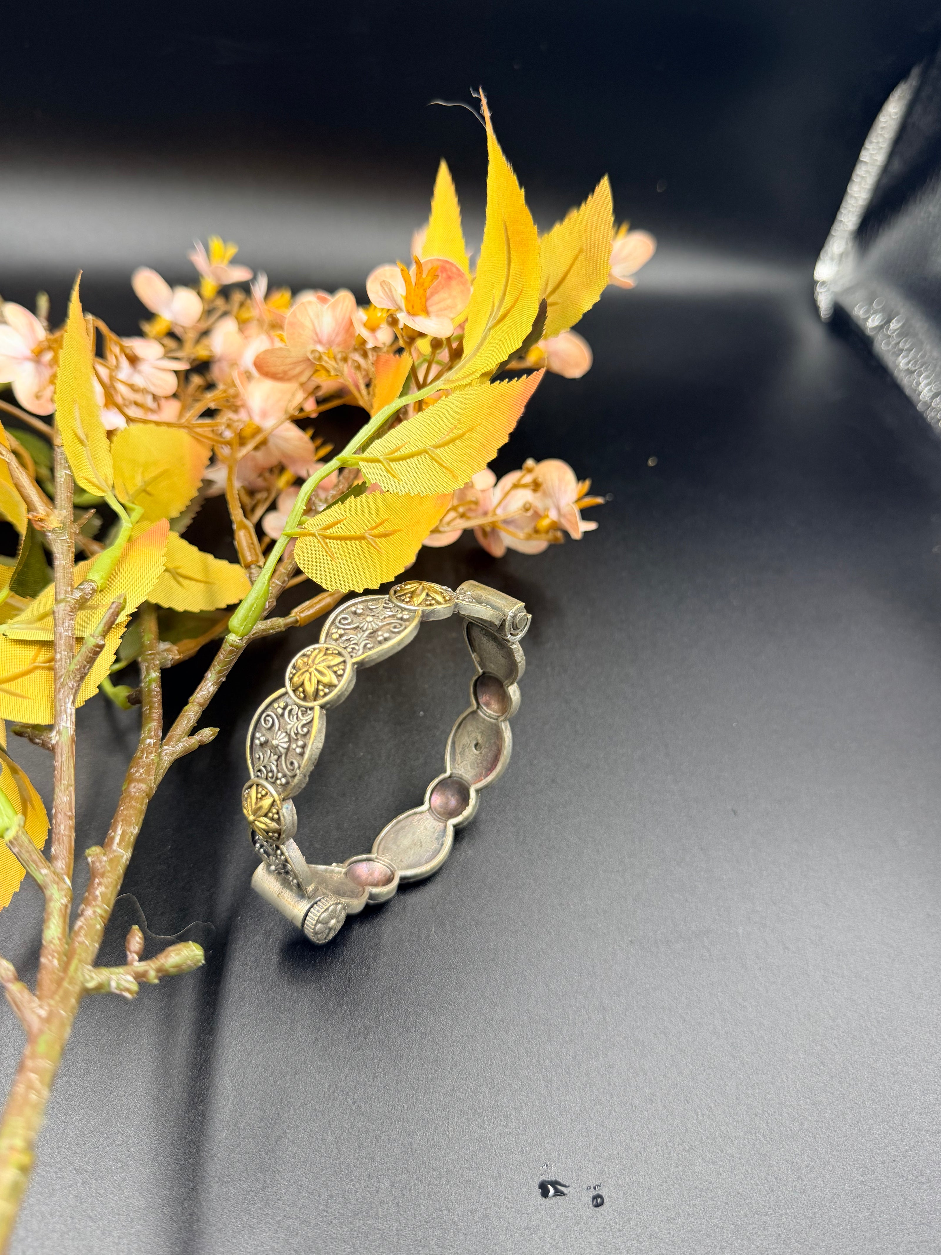 German Silver Floral Screw-Type Kada Bangle