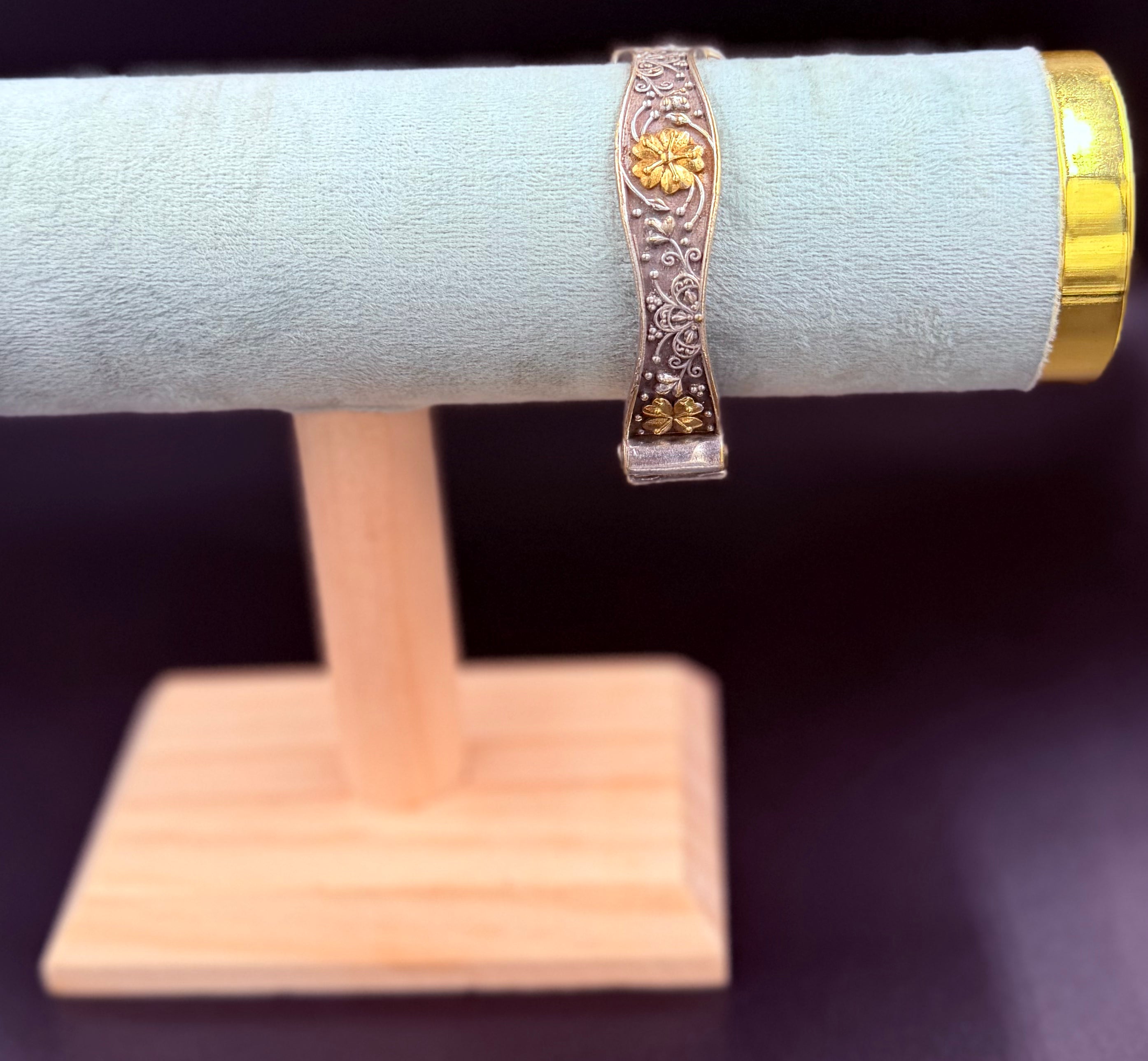 German Silver Floral Screw-Type Kada Bangle