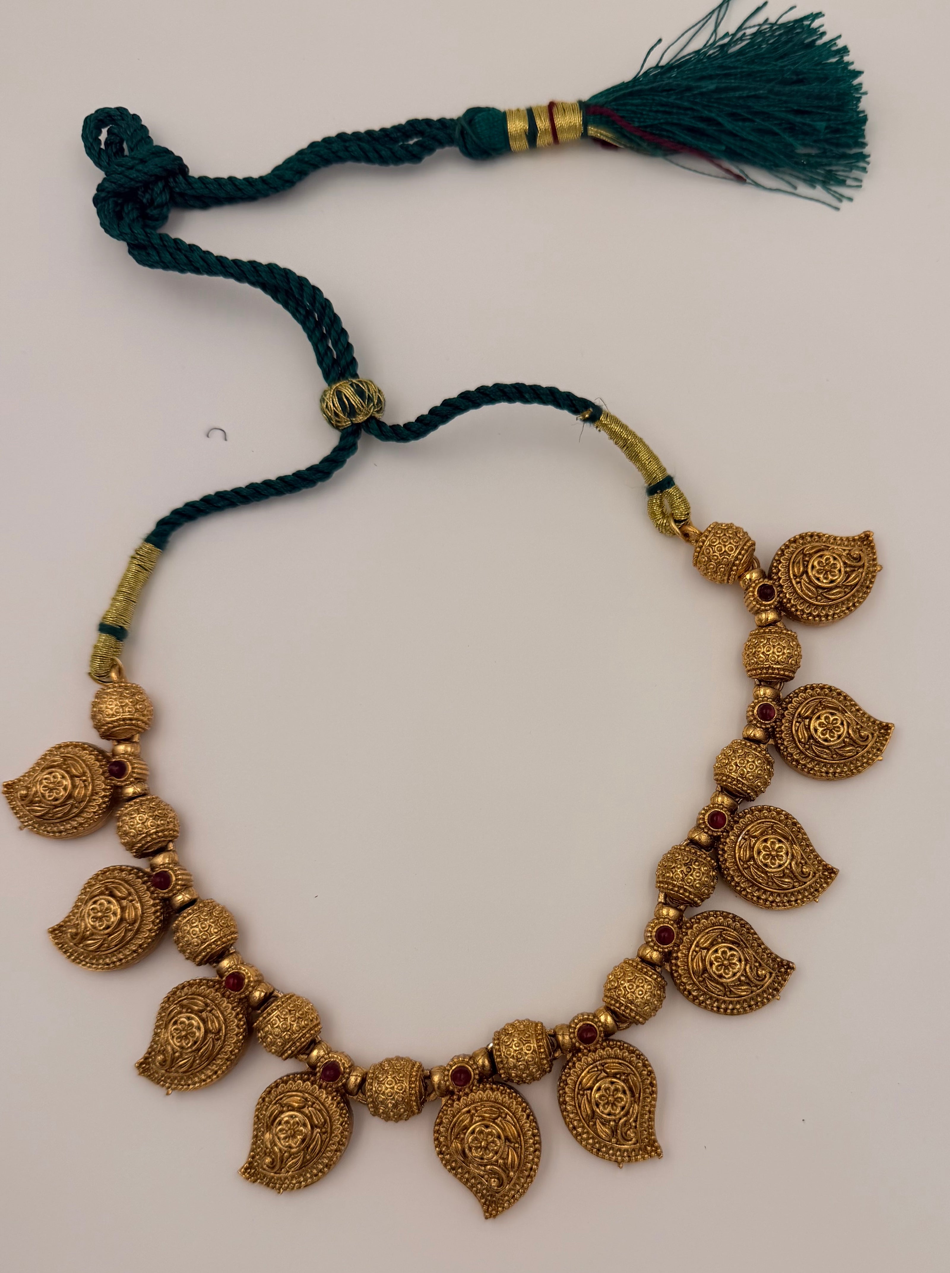 Antique Gold Paisley Necklace Set with Earrings