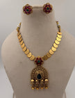 Antique Gold Coin Necklace with Temple Pendant