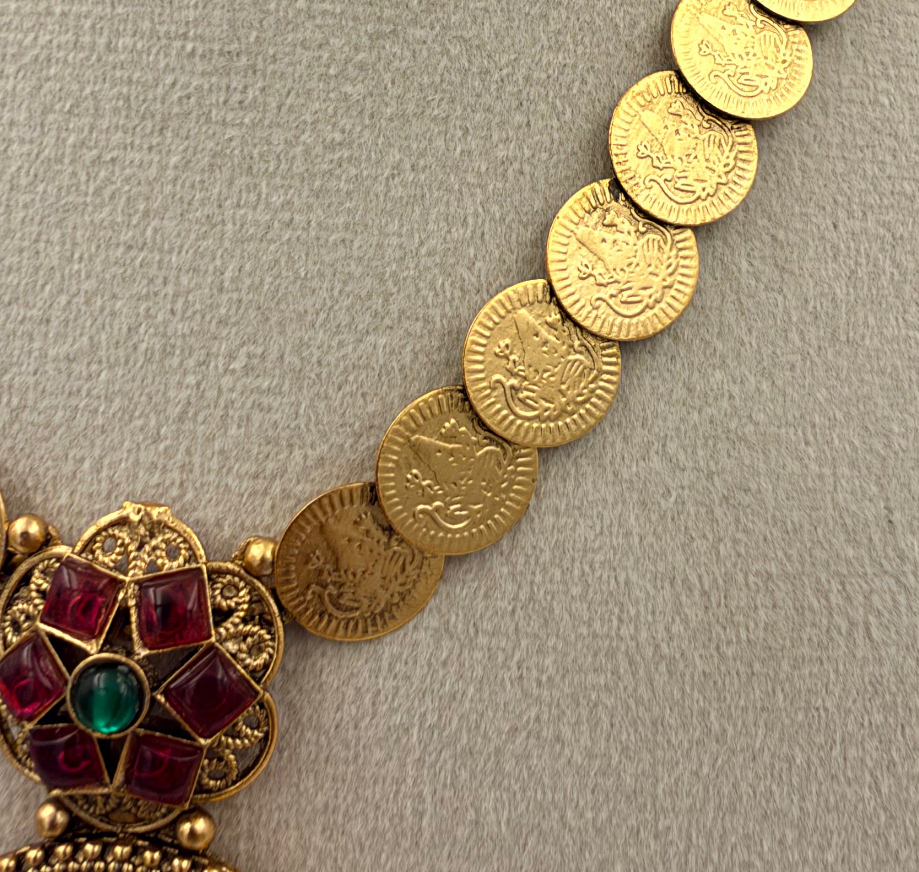 Antique Gold Coin Necklace with Temple Pendant