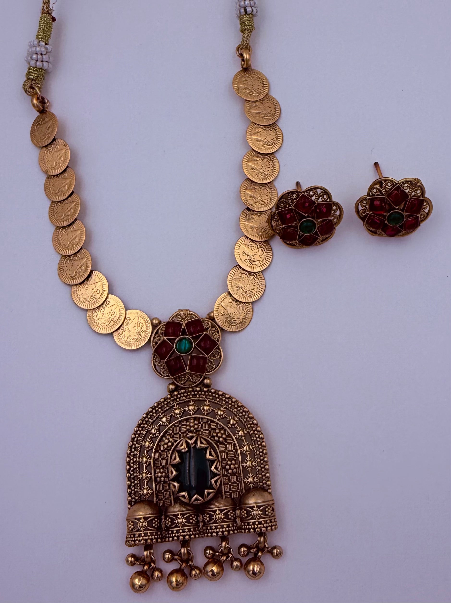 Antique Gold Coin Necklace with Temple Pendant