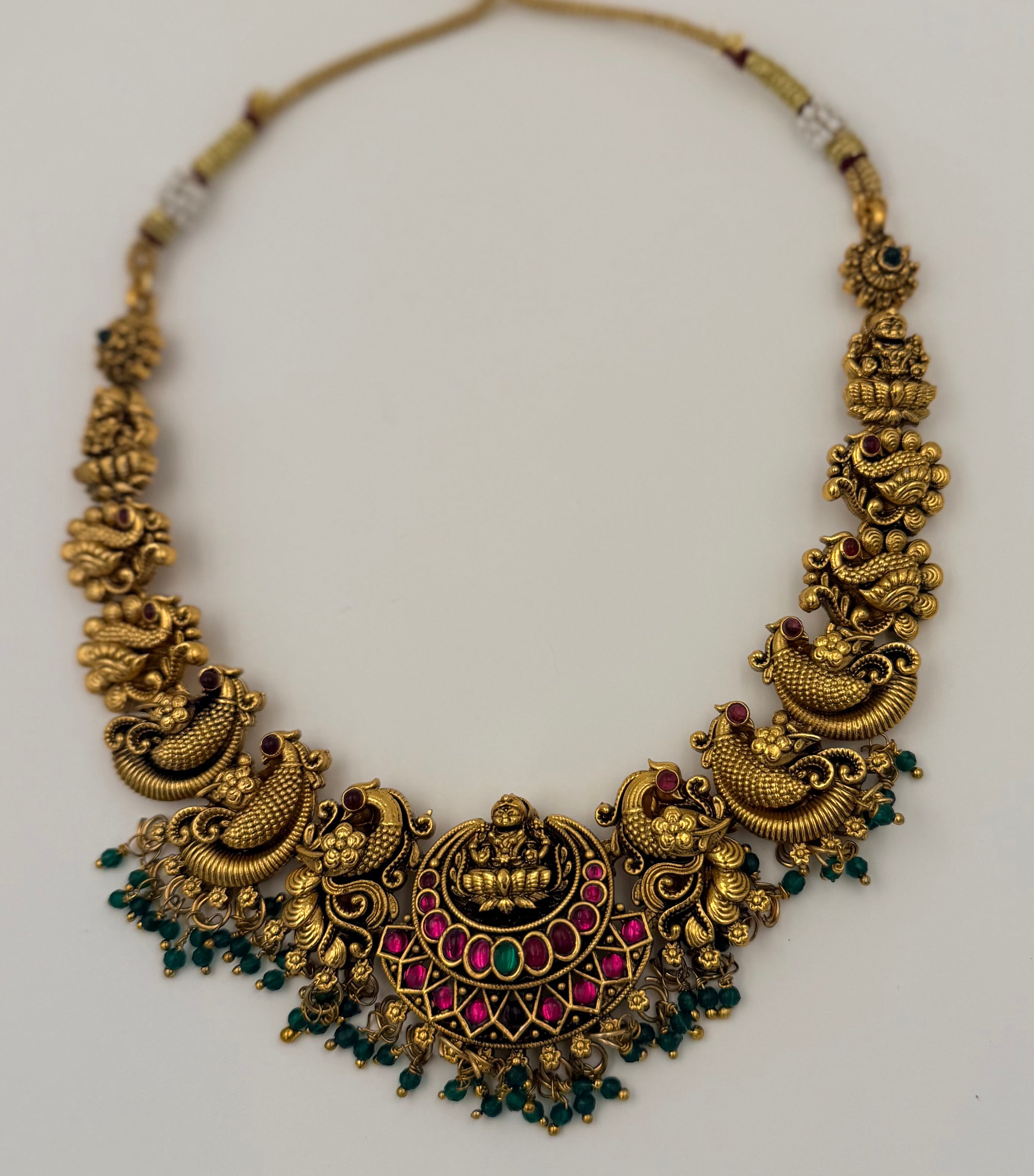 Antique Gold Lakshmi Peacock Temple Necklace Set