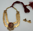 Antique Gold Coin Necklace with Red Pendant