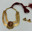 Antique Gold Coin Necklace with Red Pendant