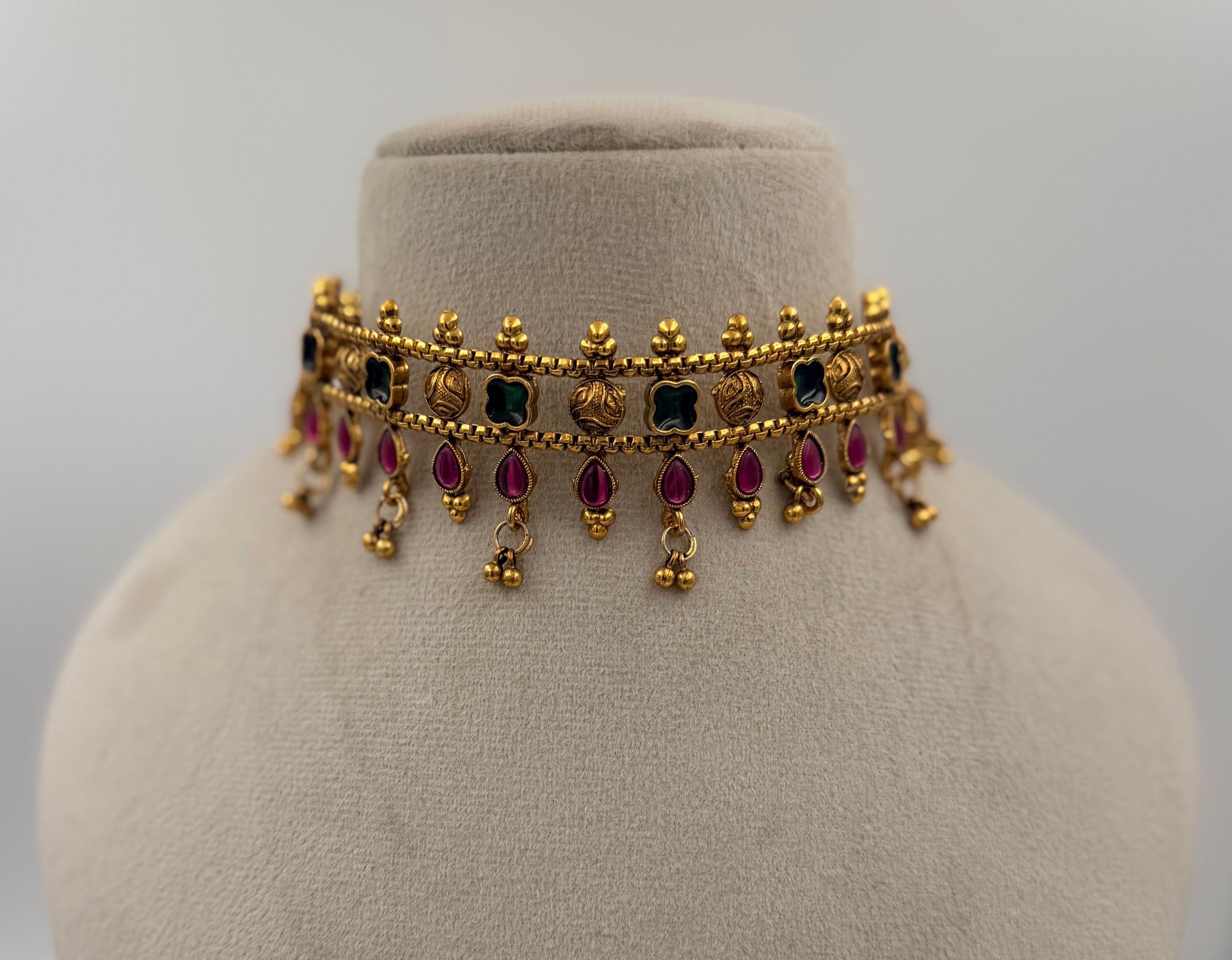 Antique Gold Choker with Ruby and Emerald Stones