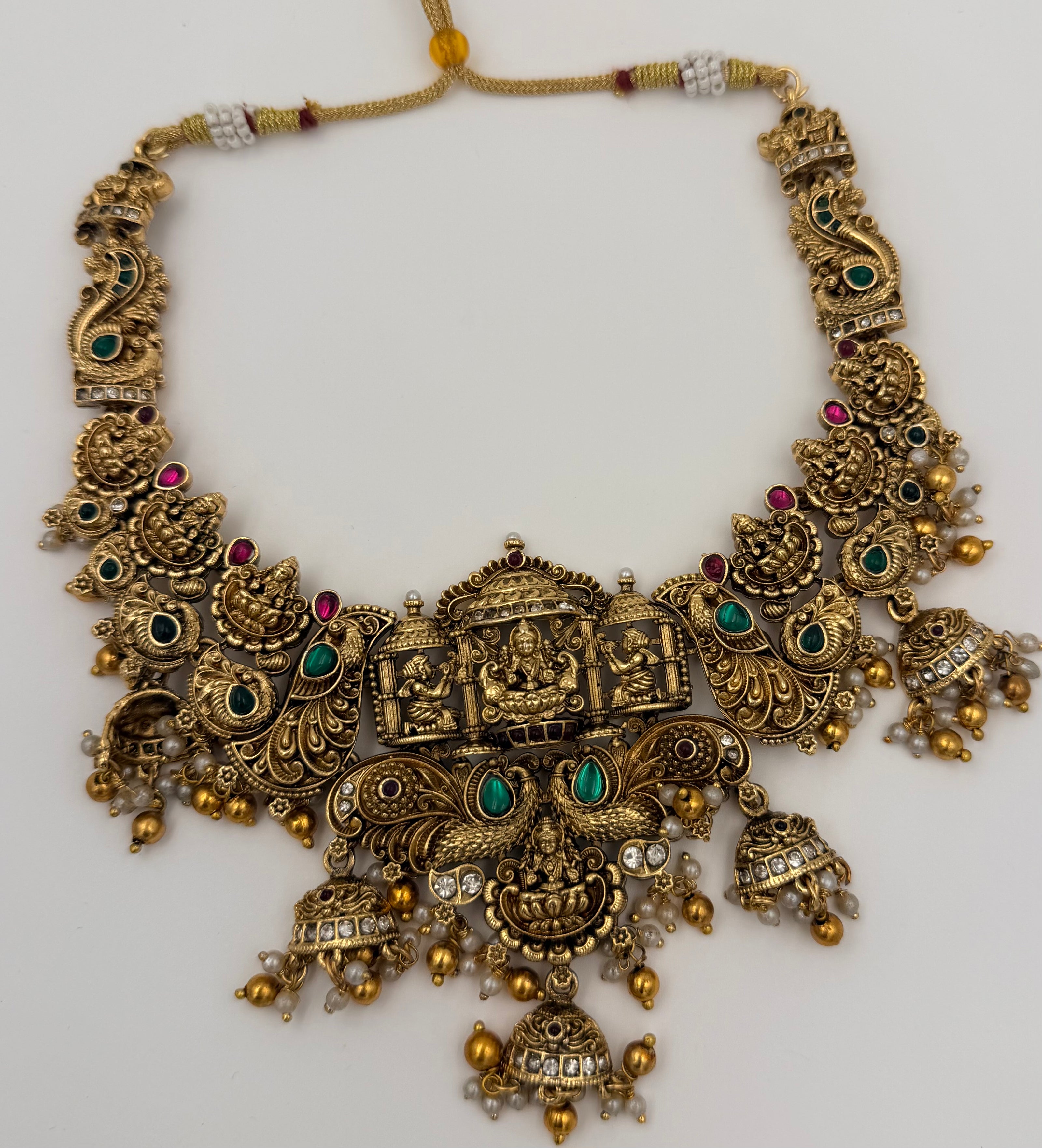 Antique Gold Lakshmi Bridal Haram Set with Matching Earrings