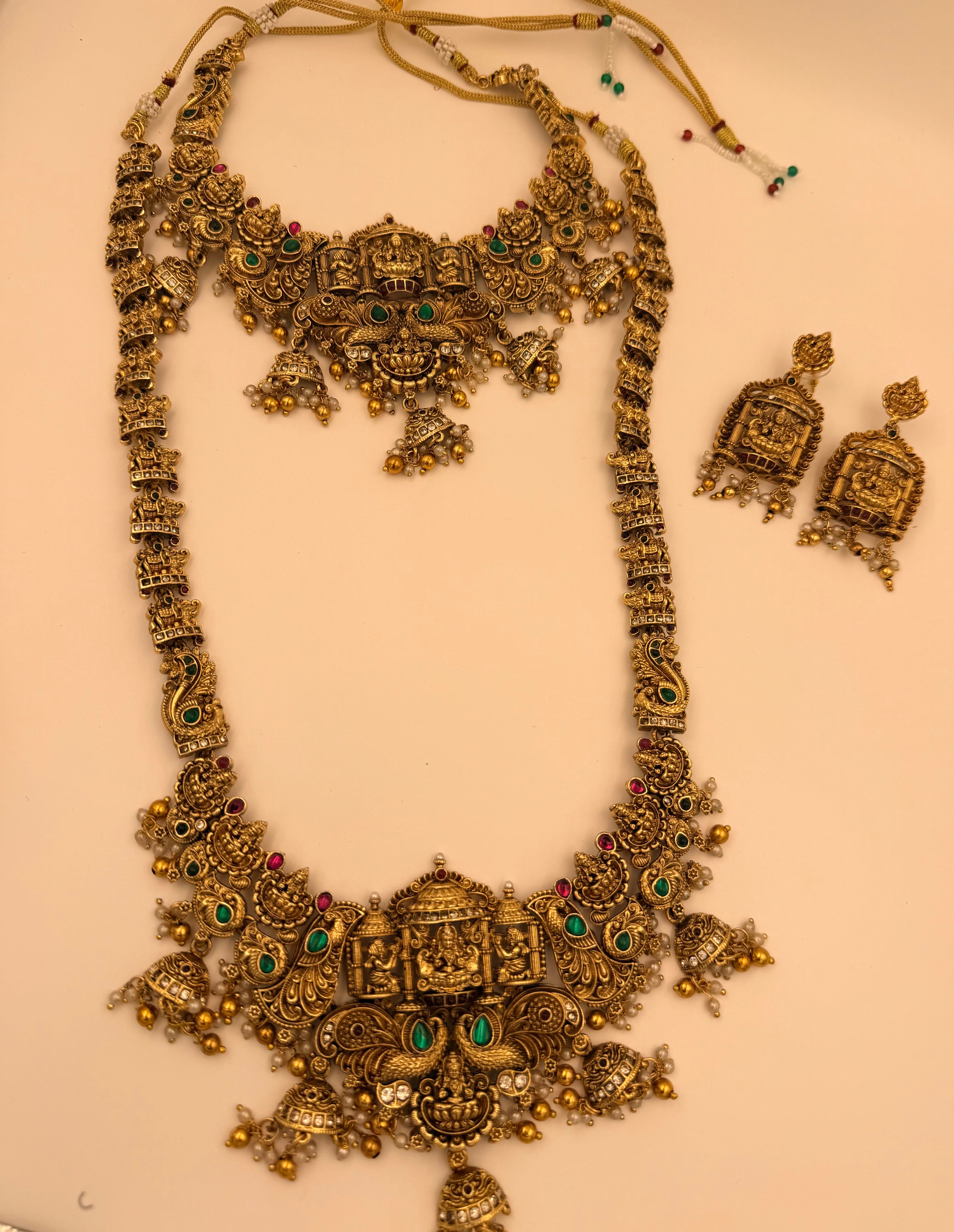 Antique Gold Lakshmi Bridal Haram Set with Matching Earrings
