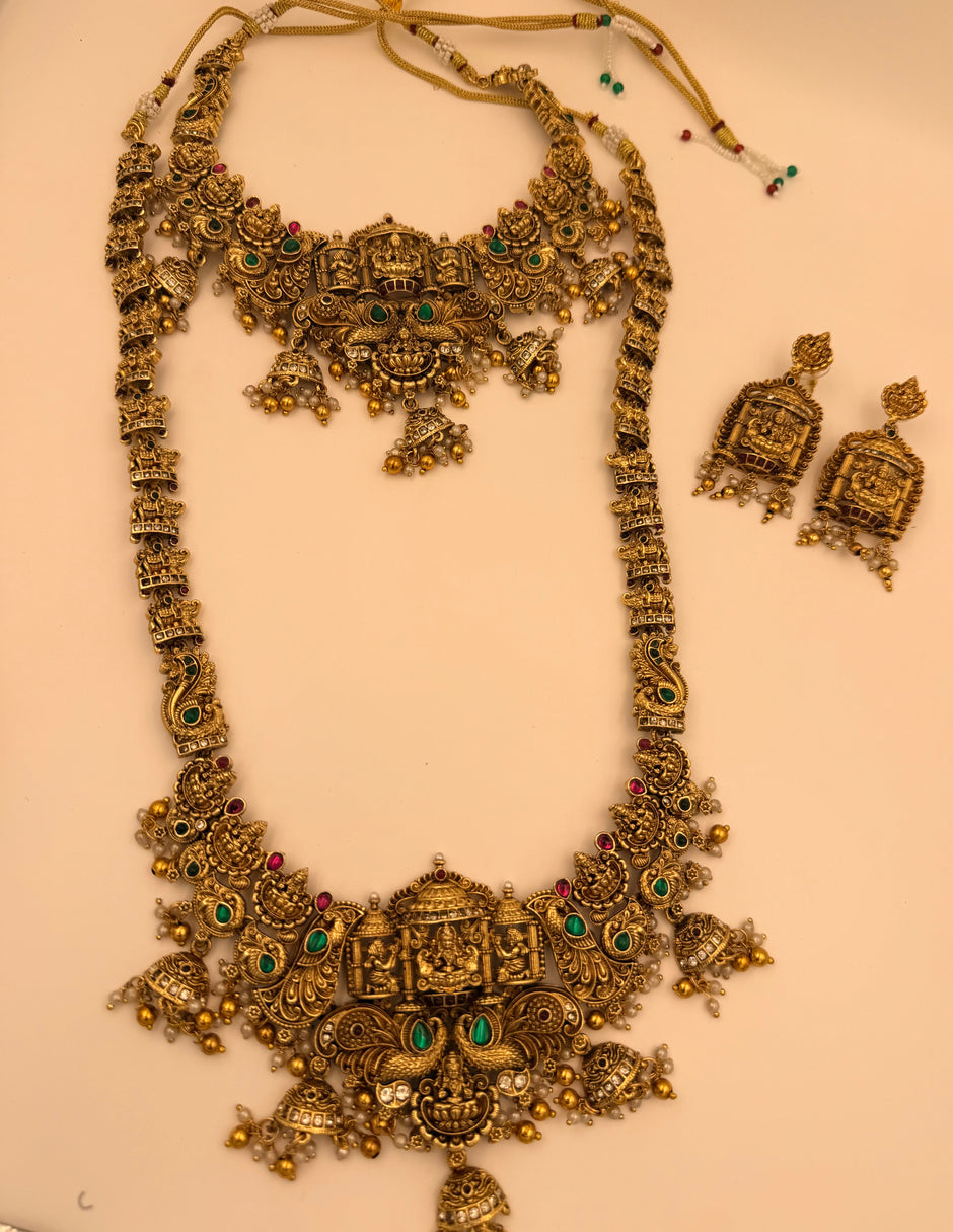 Antique Gold Lakshmi Bridal Haram Set with Matching Earrings