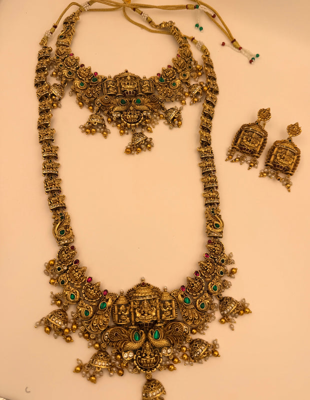 Antique Gold Lakshmi Bridal Haram Set with Matching Earrings