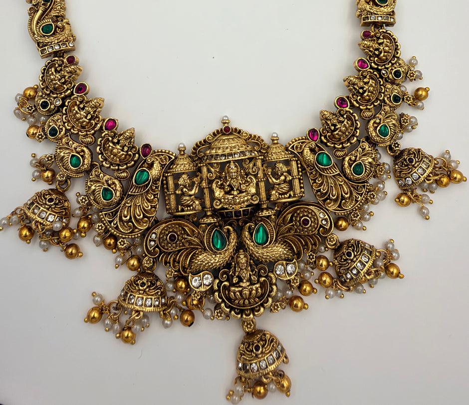 Antique Gold Lakshmi Bridal Haram Set with Matching Earrings