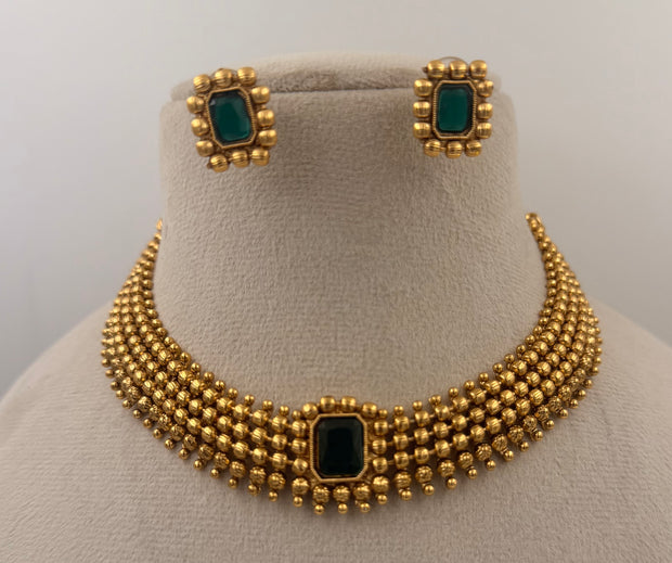 Emerald Beaded Choker Necklace Set