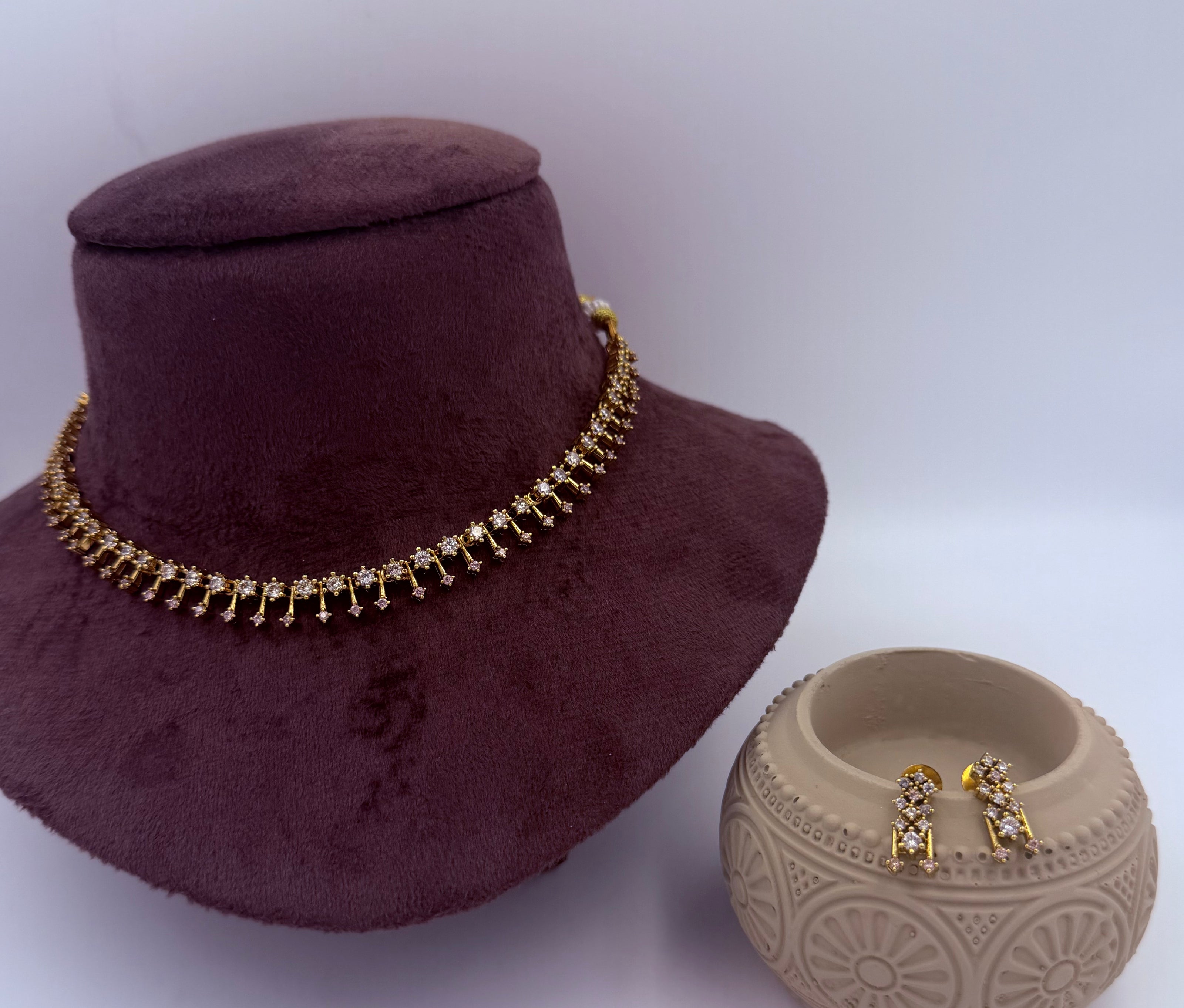 Diamond Look Dainty Necklace Set