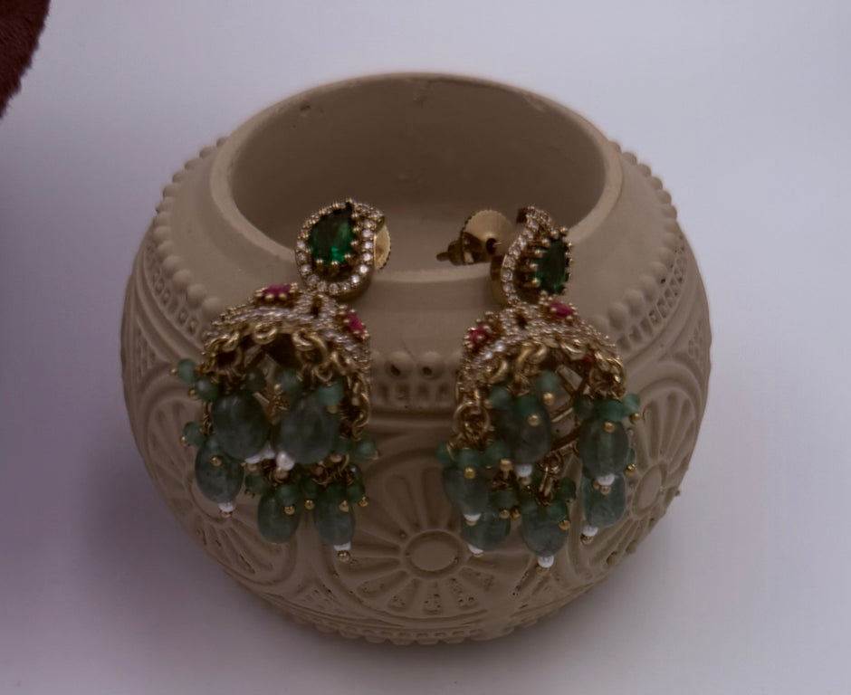Emerald Peacock Silver-Tone Choker Set