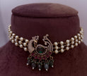 Emerald Peacock Silver-Tone Choker Set
