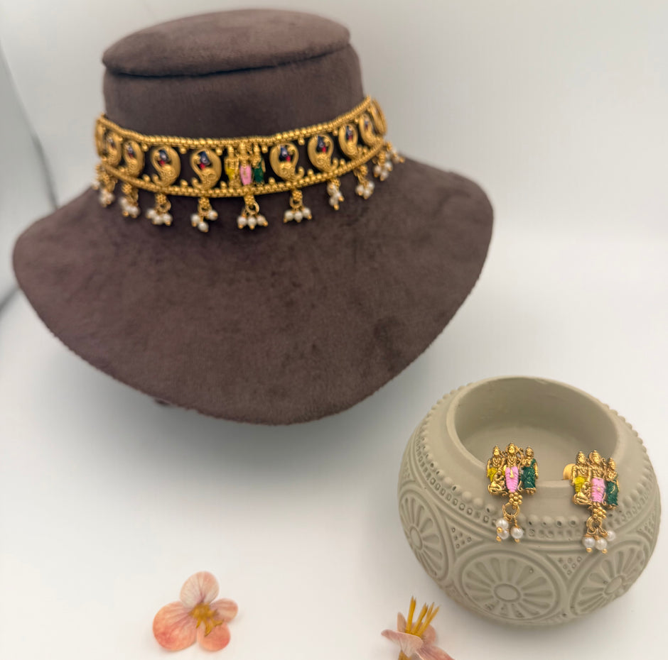 Ramar Seetha Temple Choker Set with Matching Earrings
