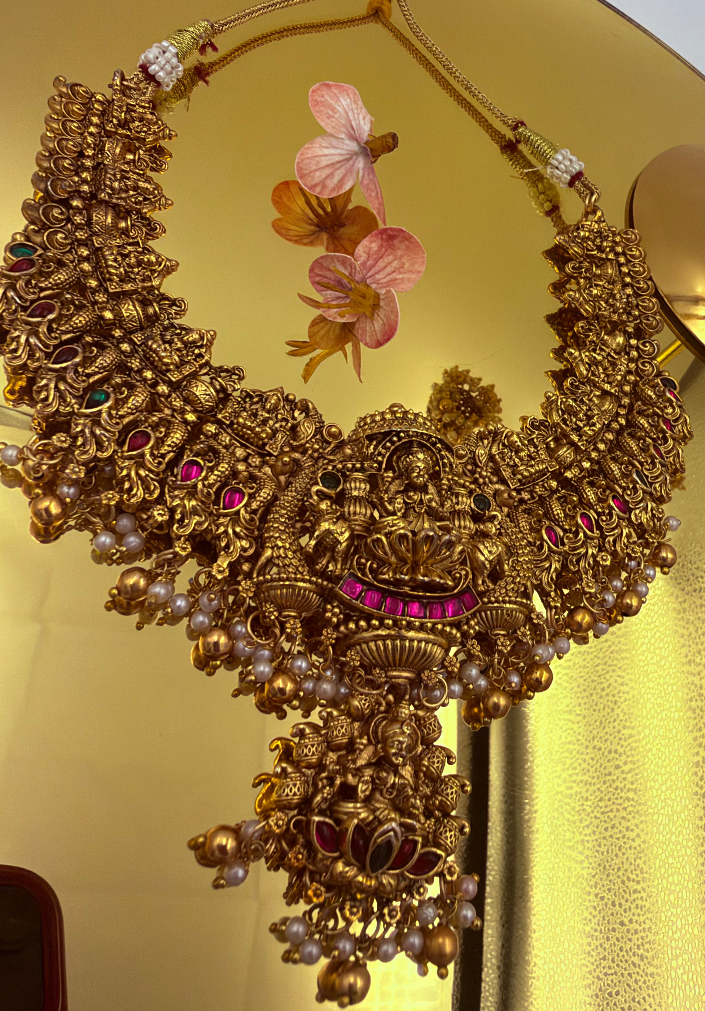 Divine Lakshmi Temple Necklace & Jhumka Set