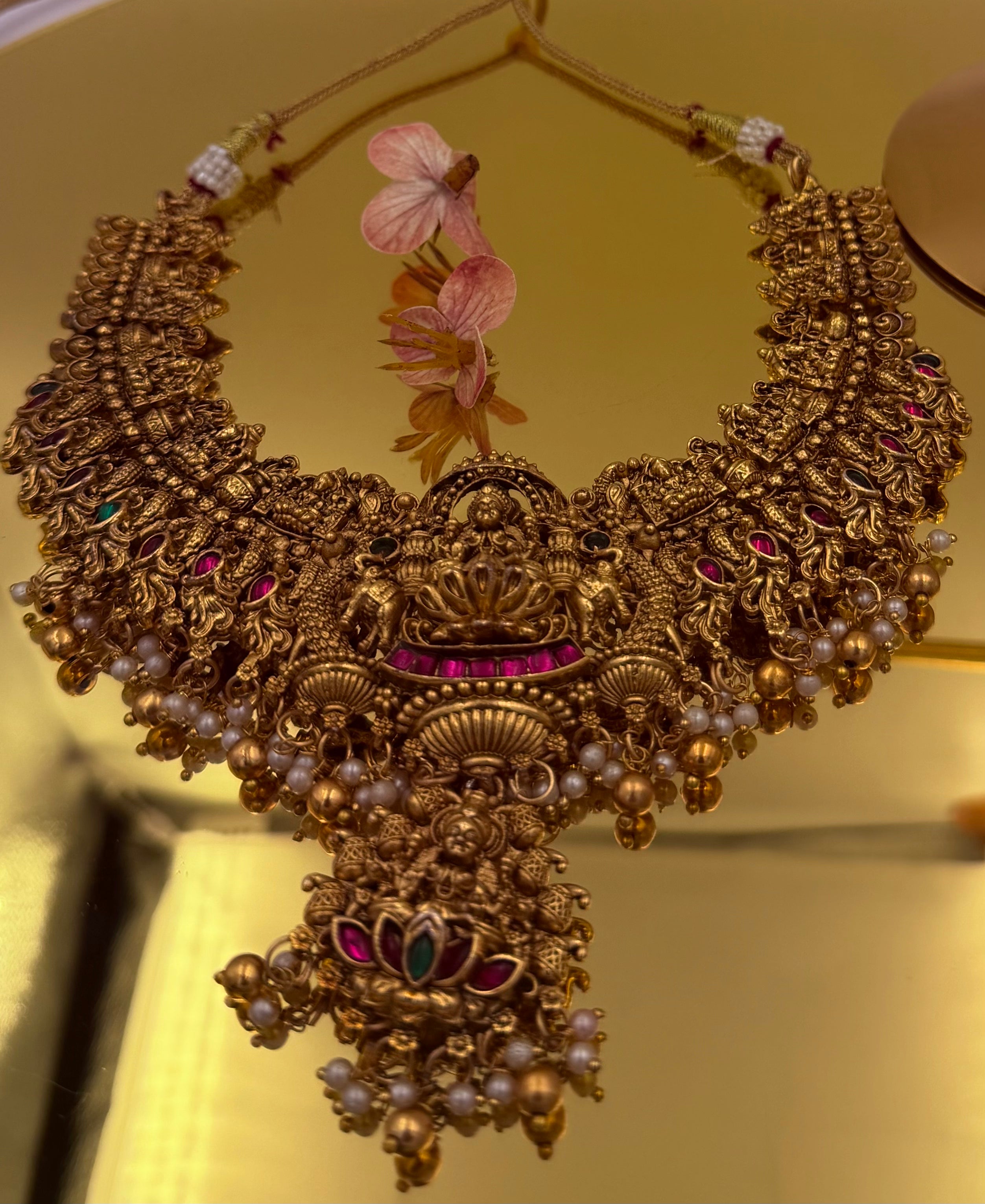 Divine Lakshmi Temple Necklace & Jhumka Set