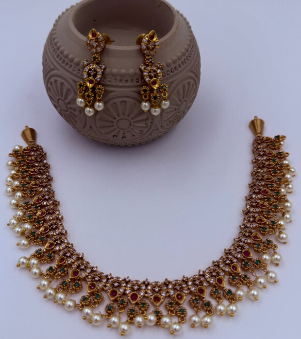 Elegant Ruby Emerald Kundan Necklace Set