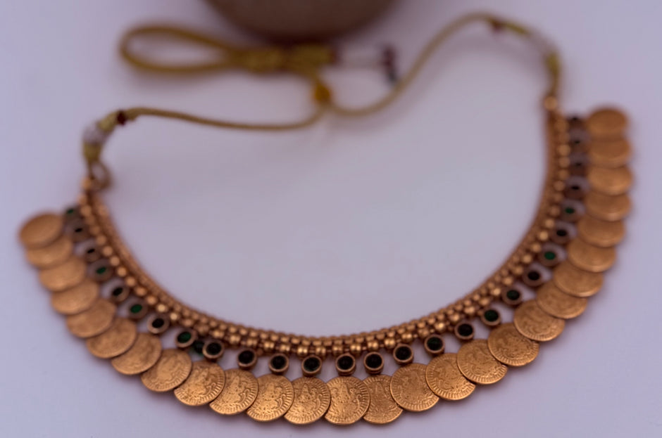 Antique Coin & Green Stone Necklace Set