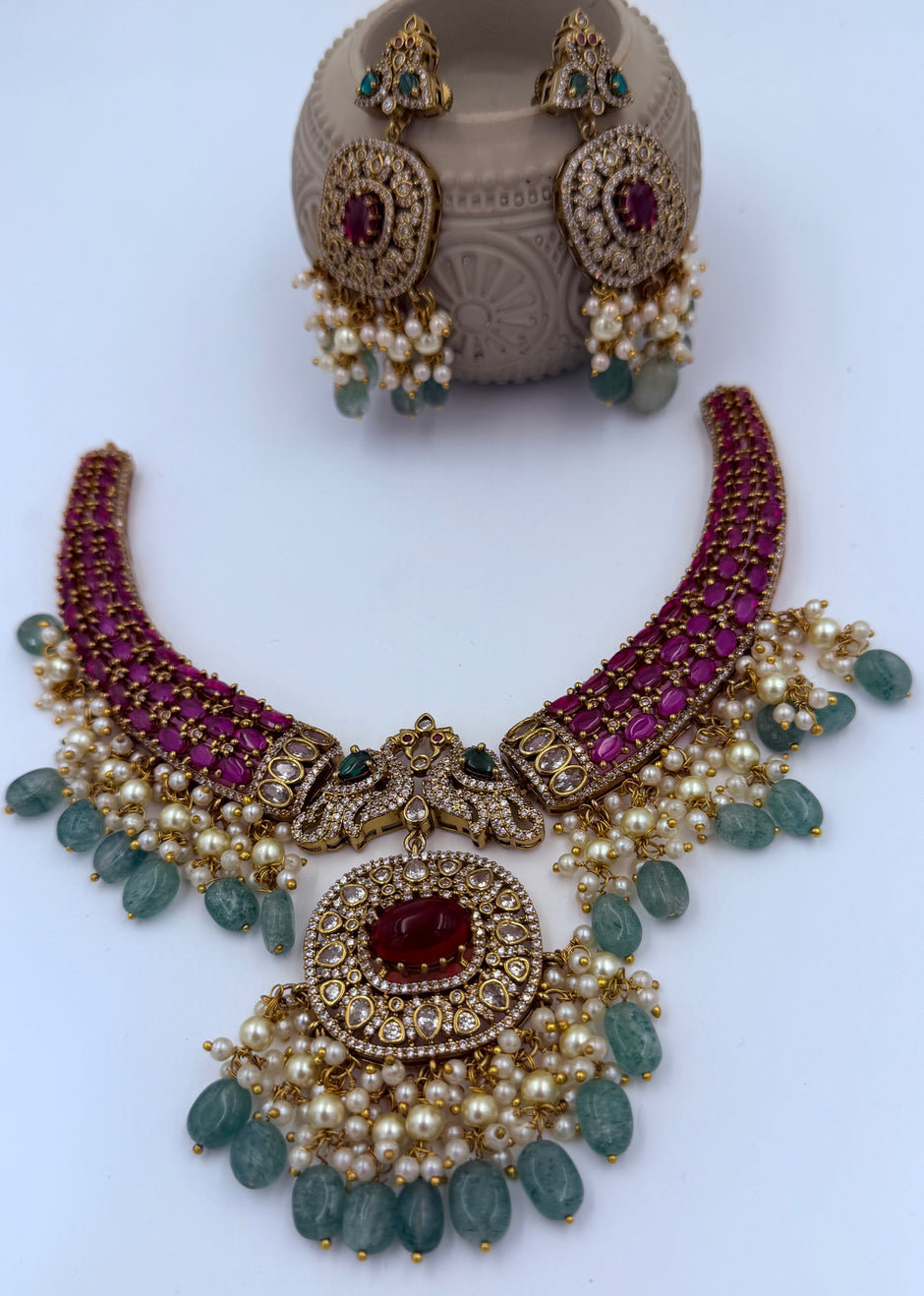 Royal Victorian Ruby and Emerald Necklace Set