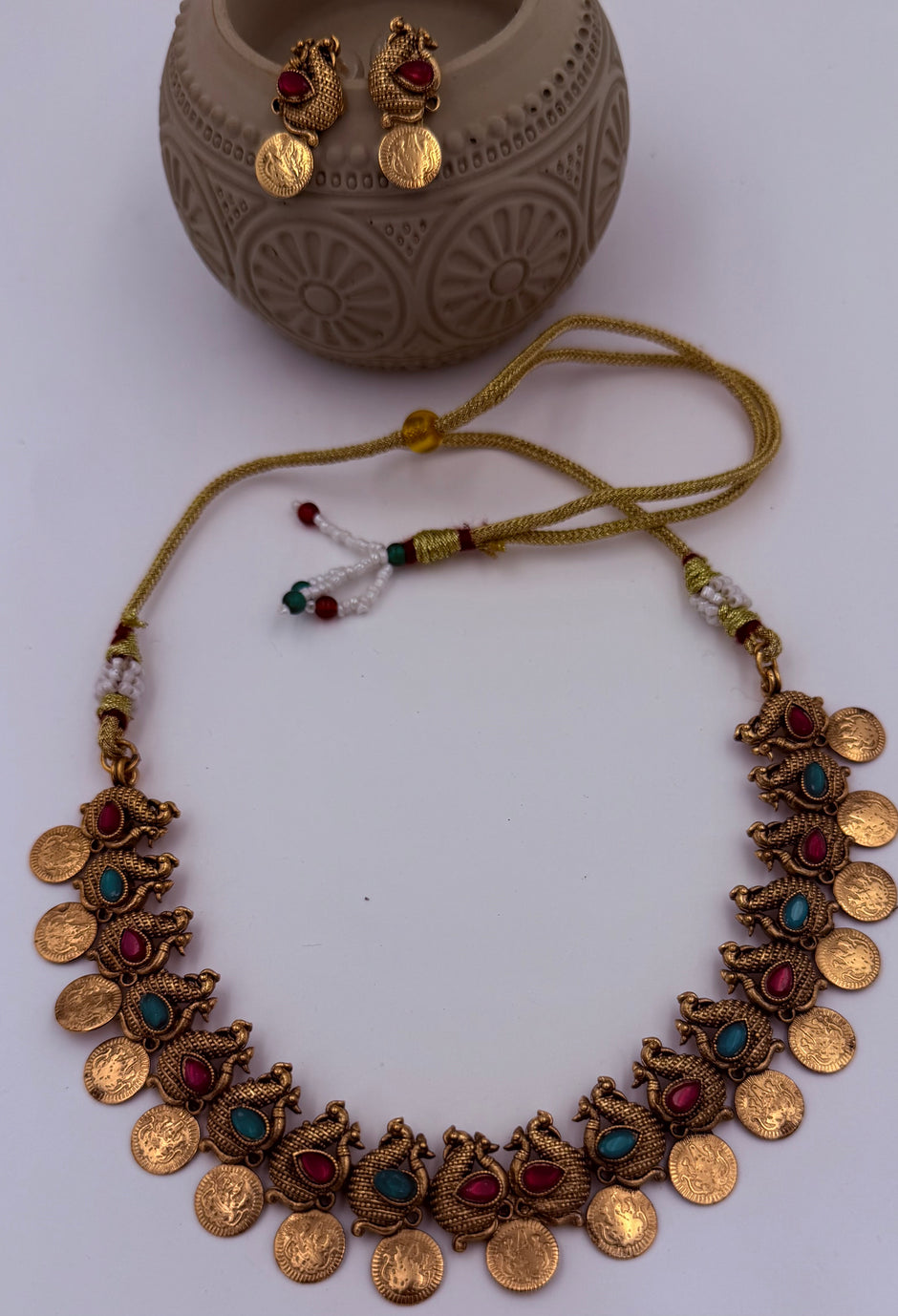 Antique Peacock Coin Choker Necklace Set