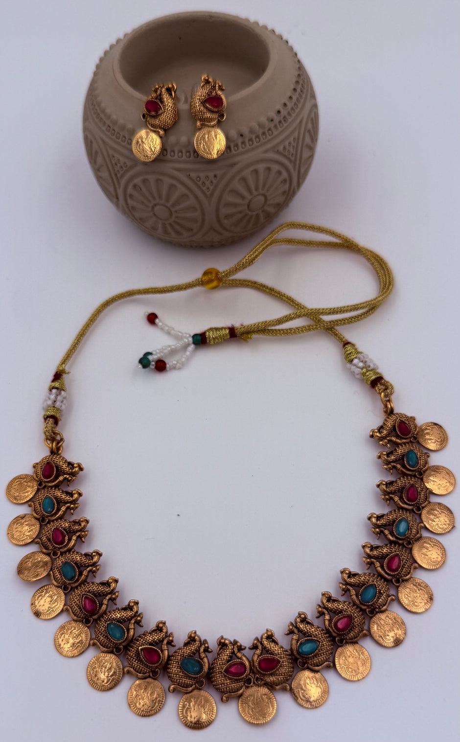 Antique Peacock Coin Choker Necklace Set