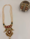 Kundan Pearl Necklace Set with Green & Ruby Stones