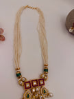 Kundan Pearl Necklace Set with Green & Ruby Stones