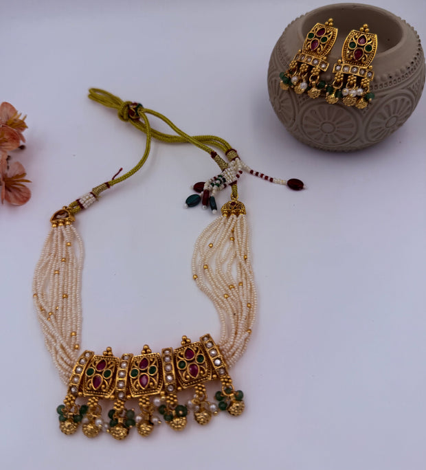 Elegant Pearl Kundan Necklace Set