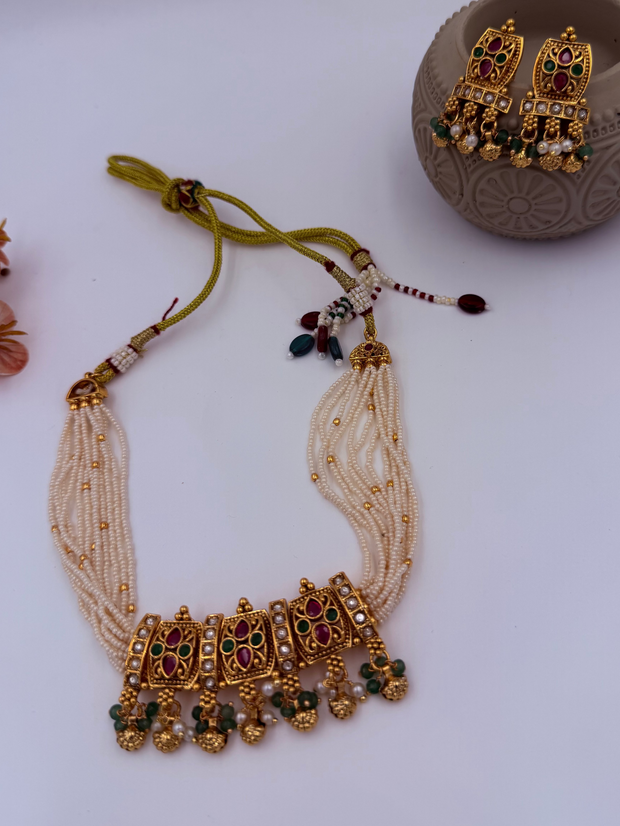 Elegant Pearl Kundan Necklace Set
