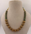 Antique Gold Beaded Necklace Set with Green Stone Accents