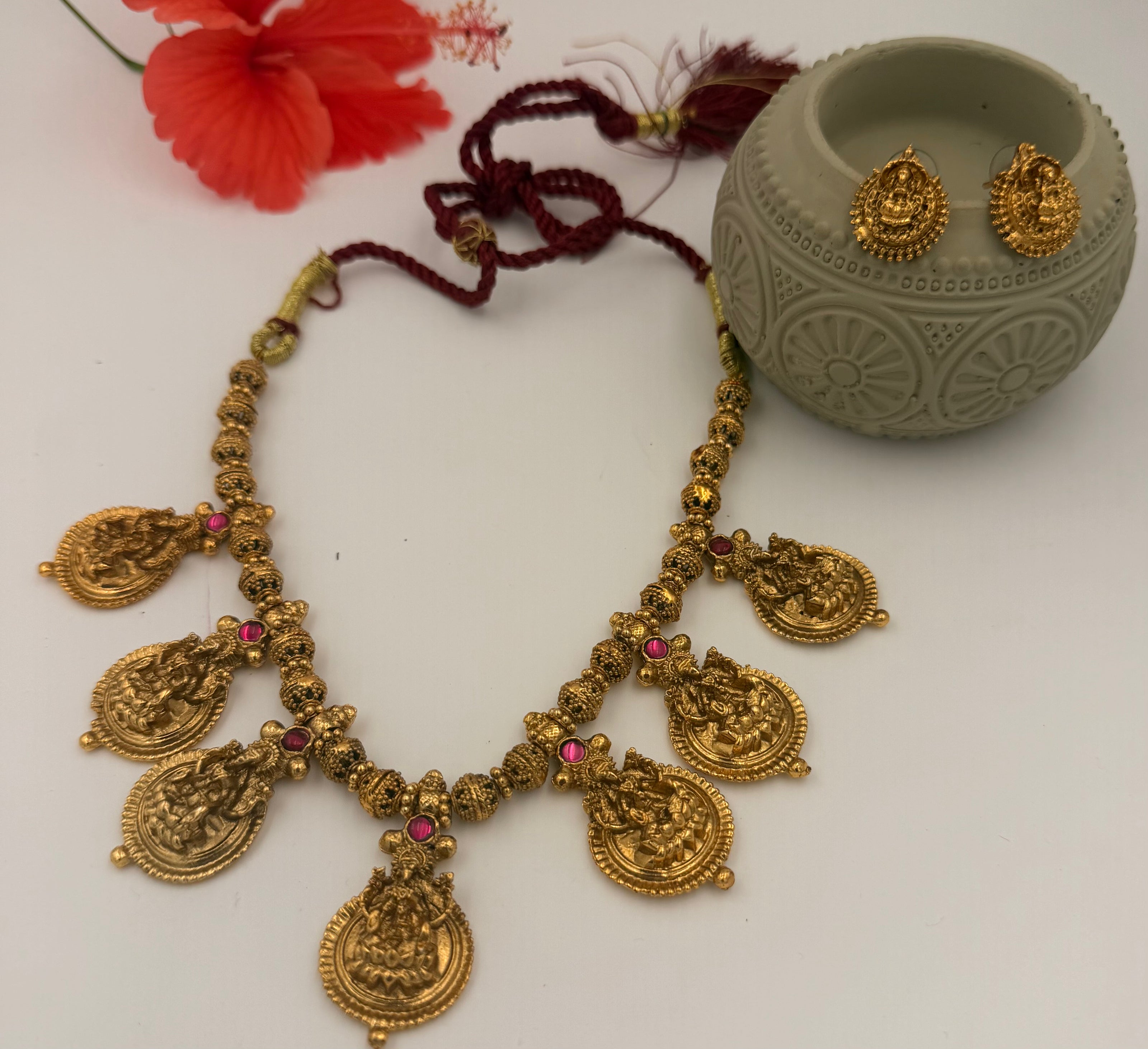 Antique Gold Lakshmi Coin Necklace Set