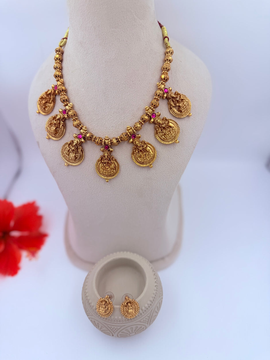 Antique Gold Lakshmi Coin Necklace Set