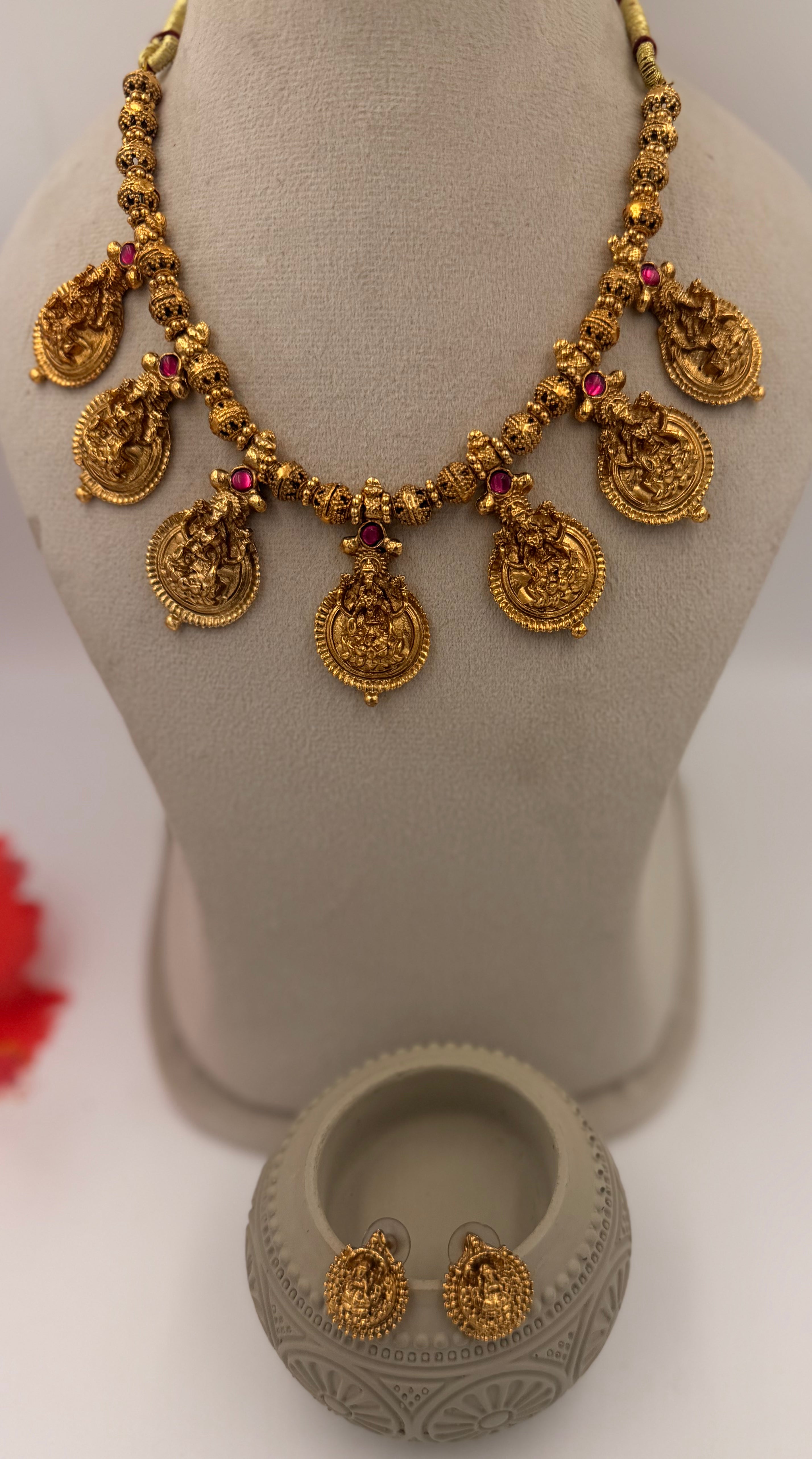Antique Gold Lakshmi Coin Necklace Set