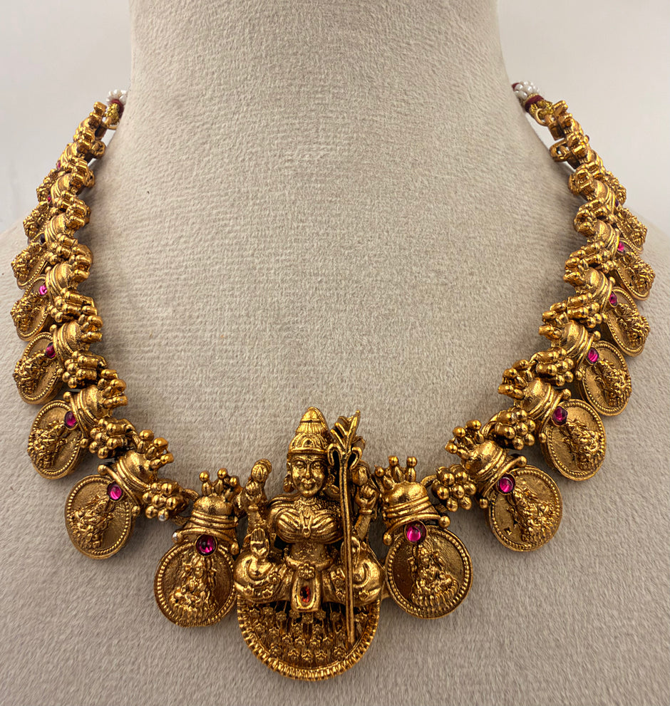 Antique Gold Amman Coin Necklace Set