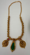Antique Gold Green Stone Pendant Necklace Set