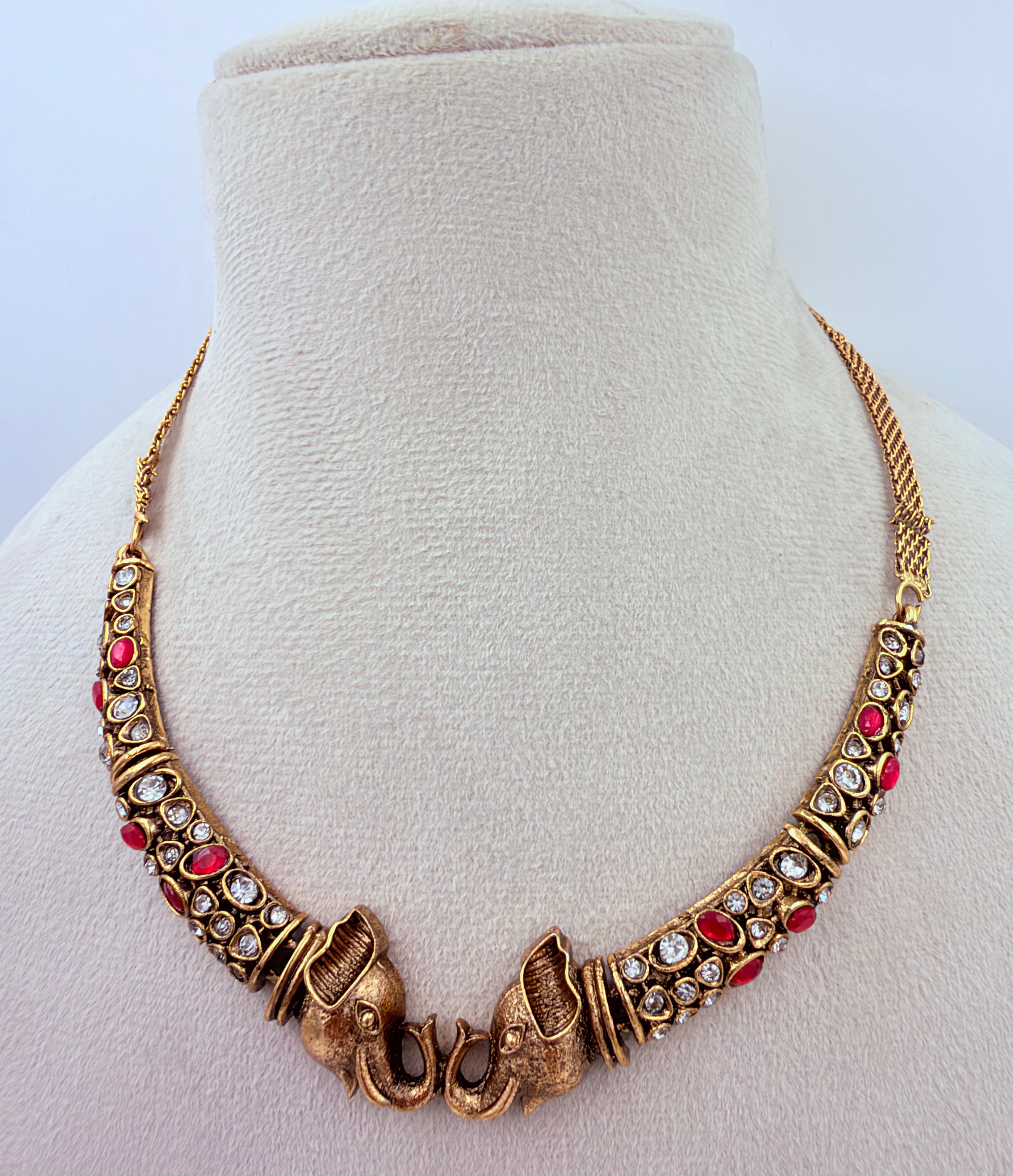 Antique Gold Elephant Design Adjustable Choker Necklace Set