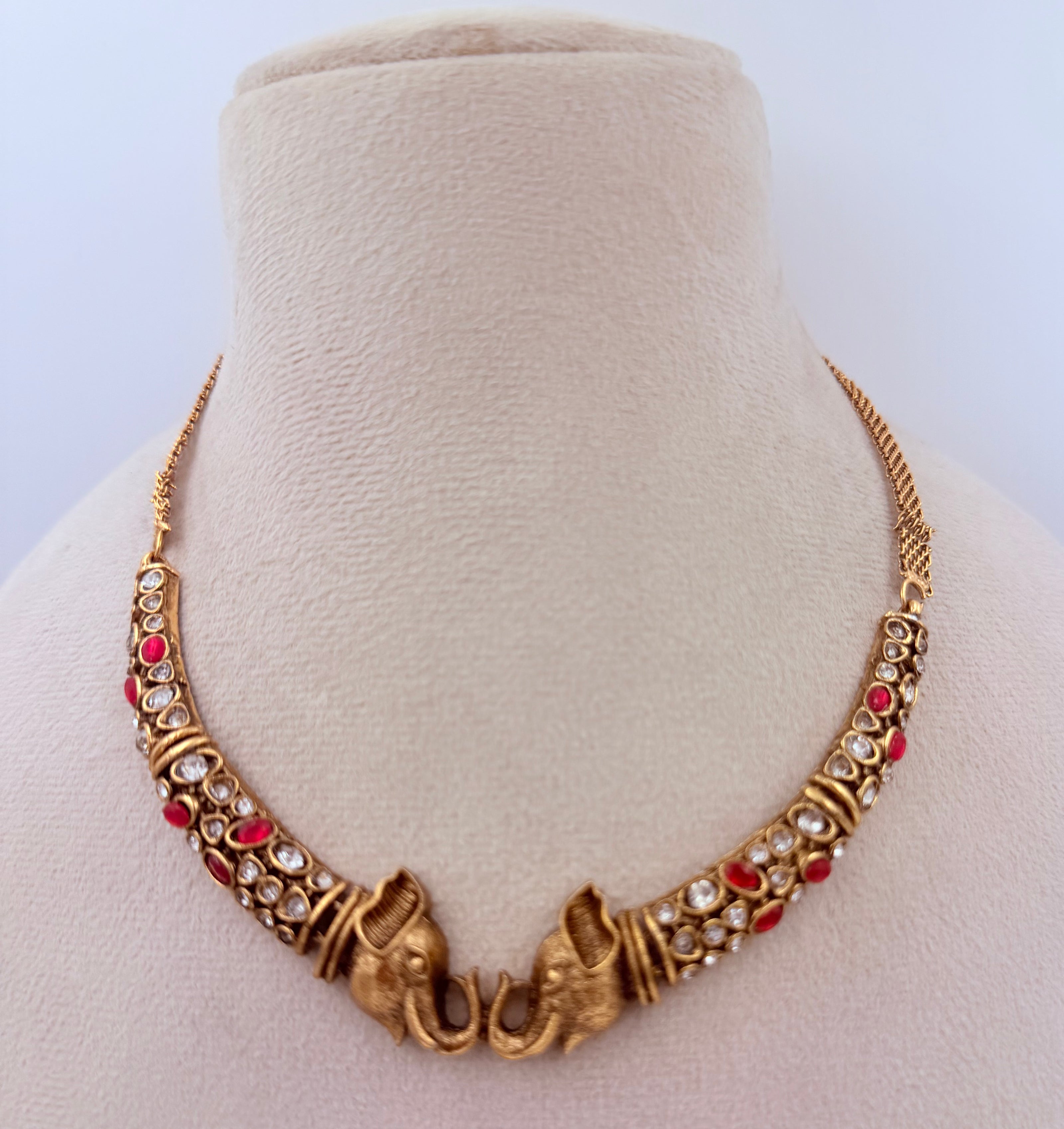 Antique Gold Elephant Design Adjustable Choker Necklace Set