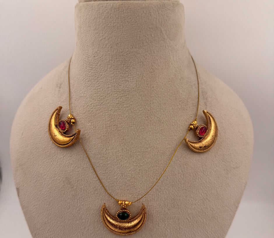 Antique Gold Crescent Moon Necklace Set