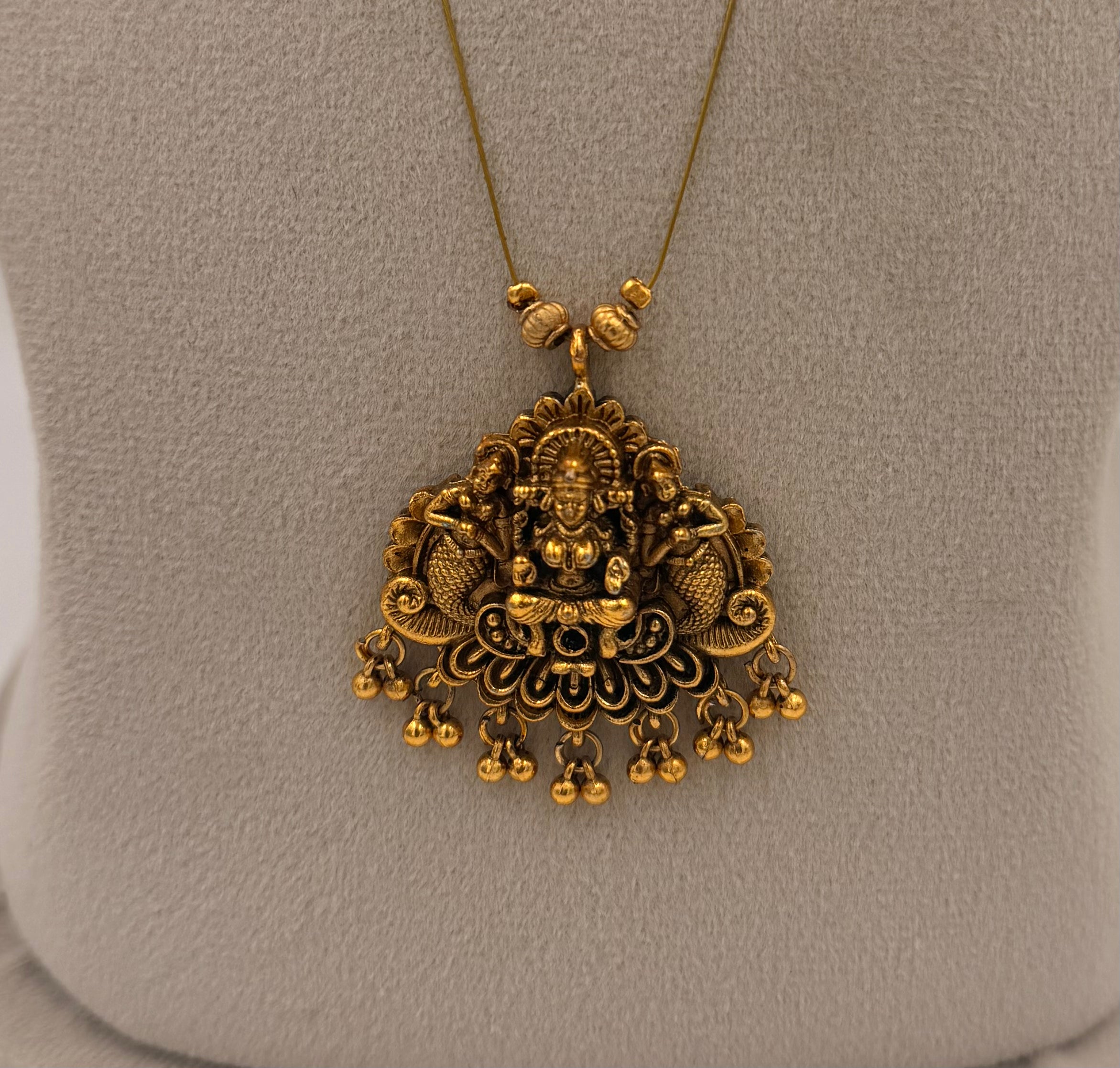 Antique Gold Lakshmi Pendant Invisible Chain Necklace