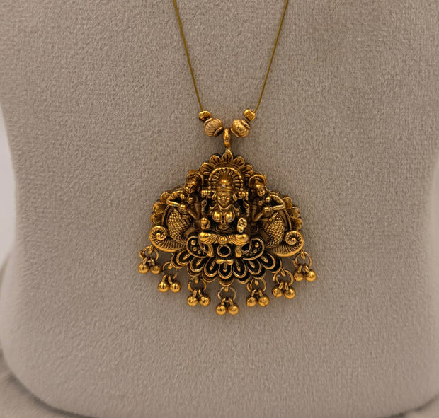 Antique Gold Lakshmi Pendant Invisible Chain Necklace