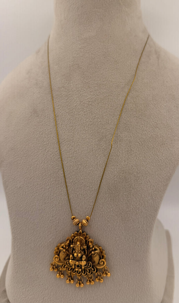 Antique Gold Lakshmi Pendant Invisible Chain Necklace