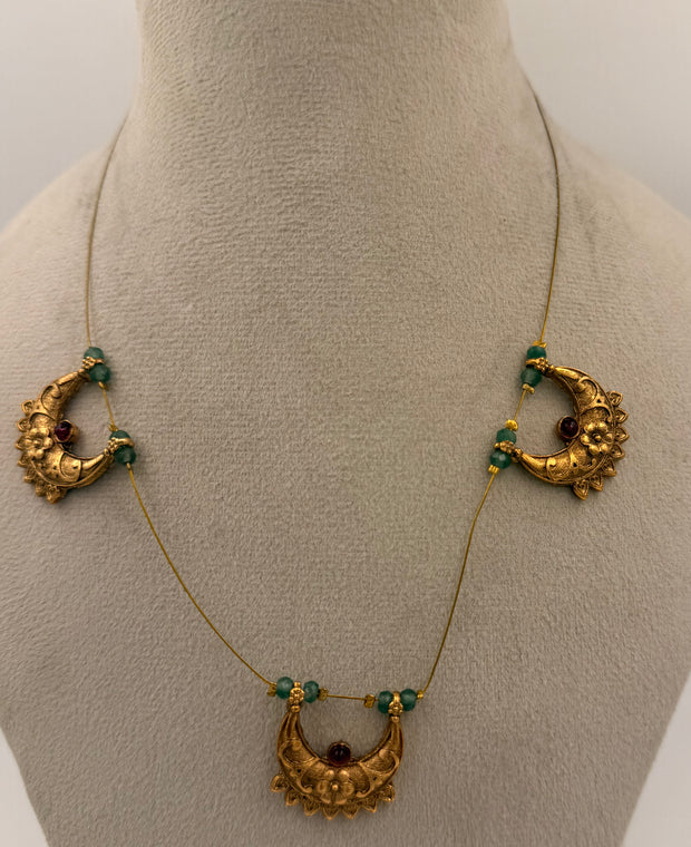 Antique Gold Crescent Moon Necklace