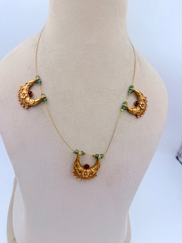 Antique Gold Crescent Moon Necklace