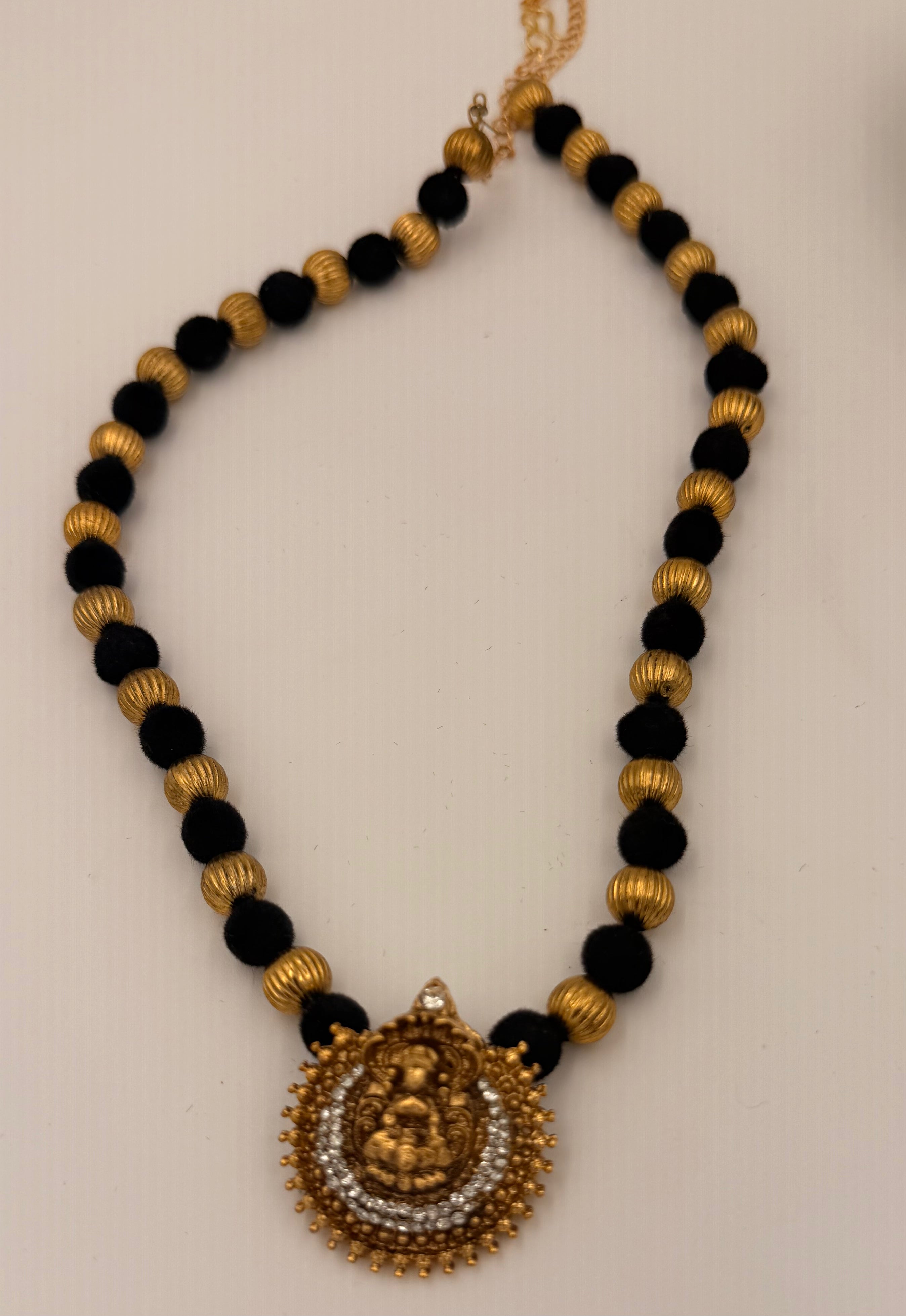 Black Thread Bead Lakshmi Necklace Set